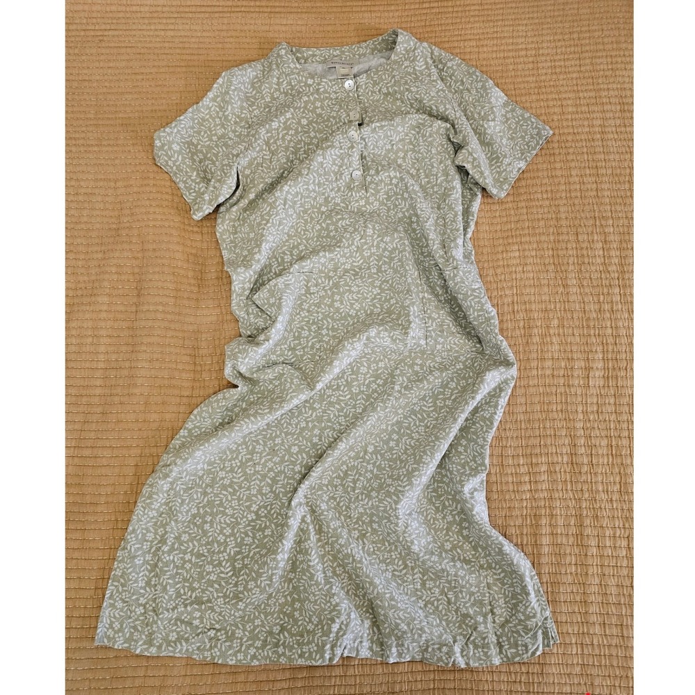 Susan Bristol Vintage Sage Green Floral Linen Blend Midi Dress Cottagecore XL